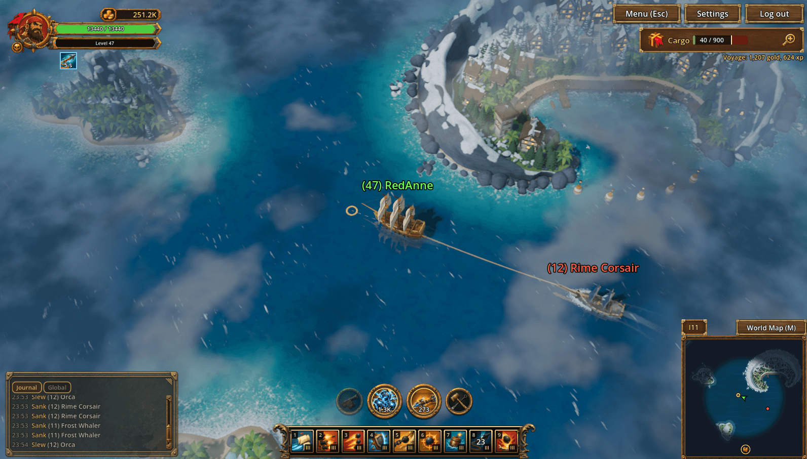Harponnage d'un Rime Corsair devant un port enneigé
