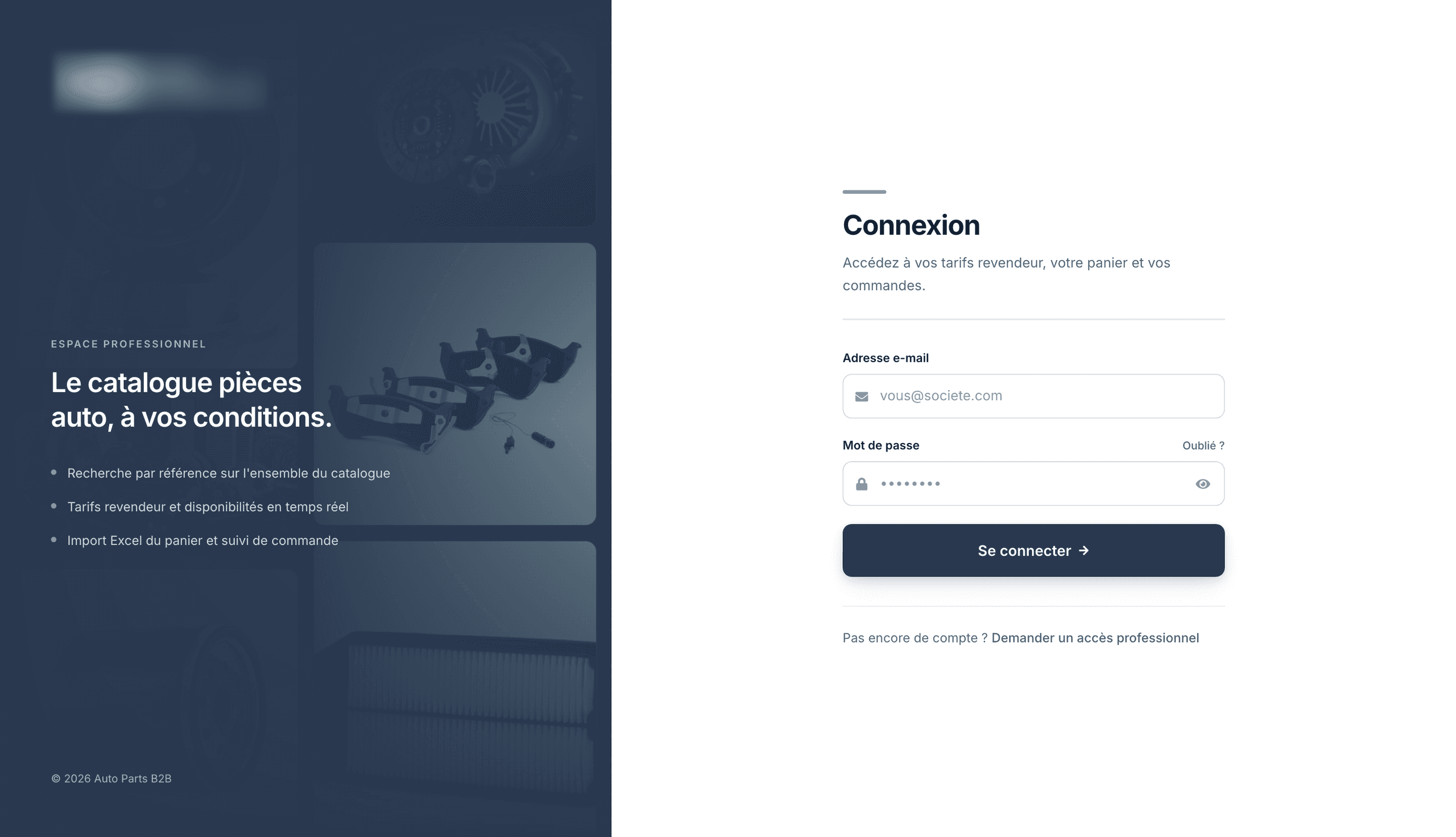 Page de connexion pour les comptes professionnels