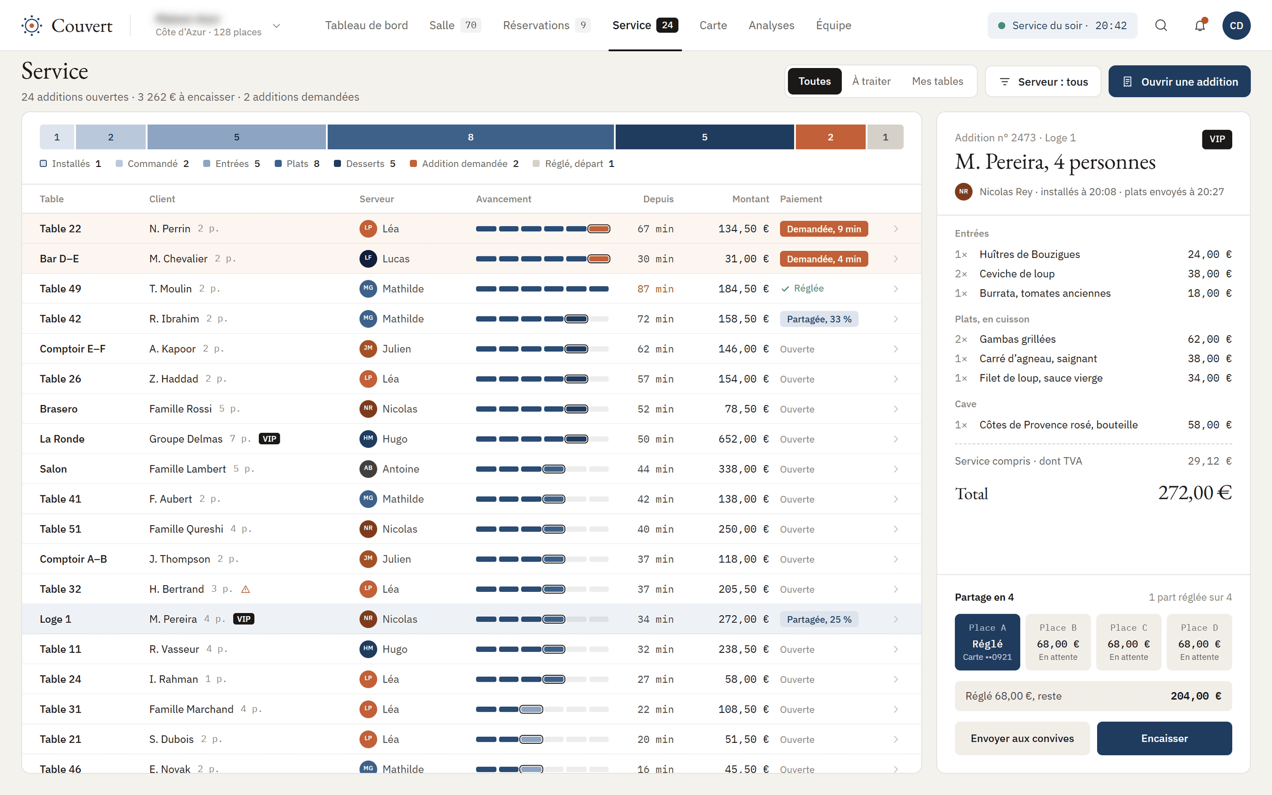 Gestion du service en direct et des additions ouvertes