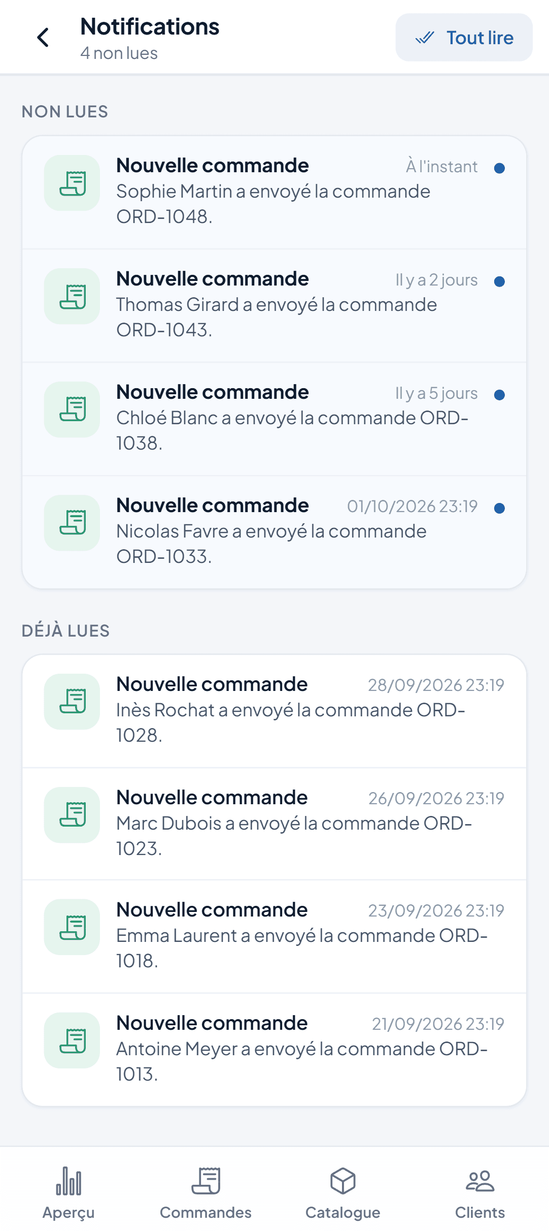 Notifications d'administration pour les nouvelles commandes